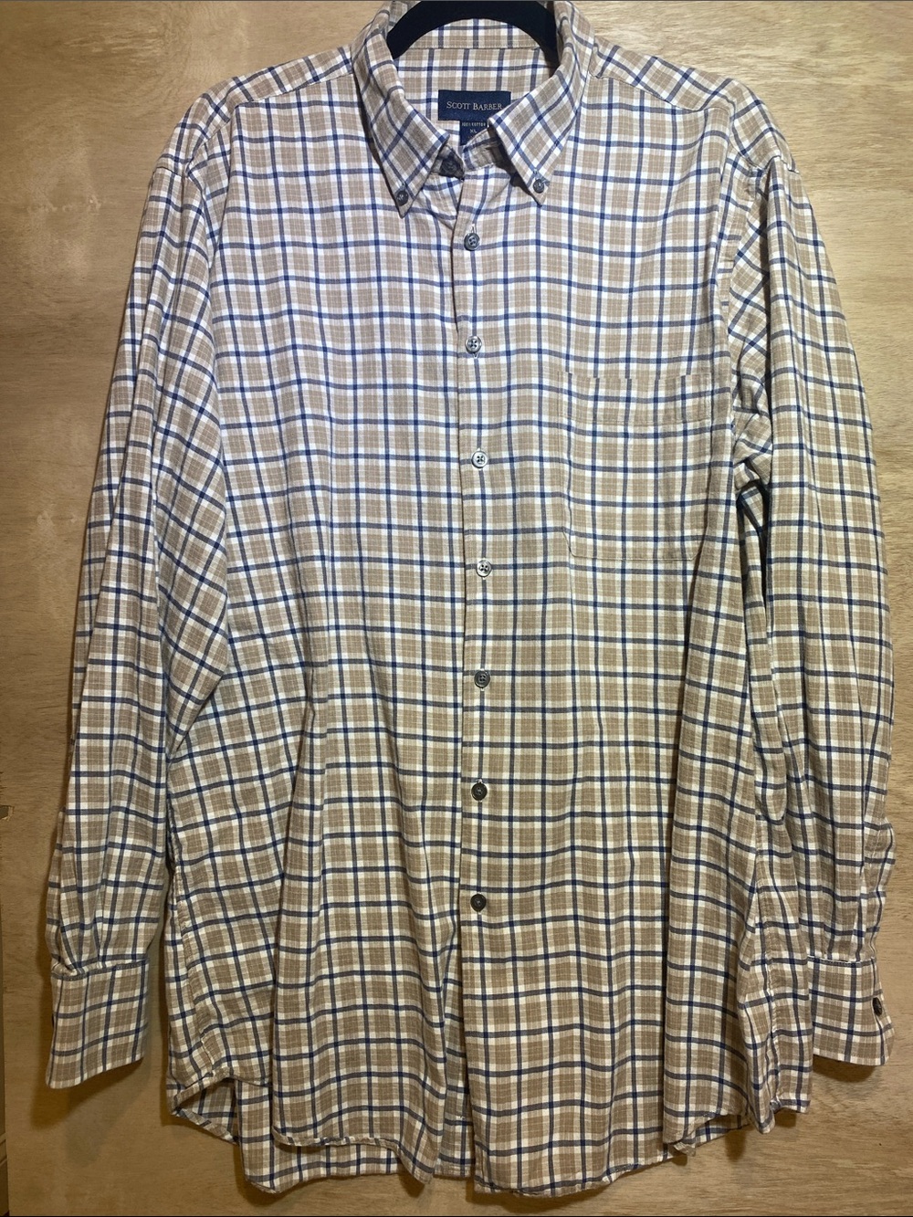 Scott Barber Tan & Blue Plaid Long-Sleeve Button-Down Shirt
